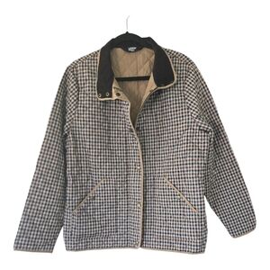 Lands' End Jacket Women Sz L Quilted Plaid BrownBlue Packable Lined Pockets Fall